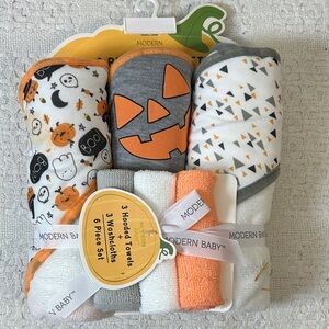 Modern Baby Halloween Hooded Towels and Washcloths Set 6-Piece Bath Set‎